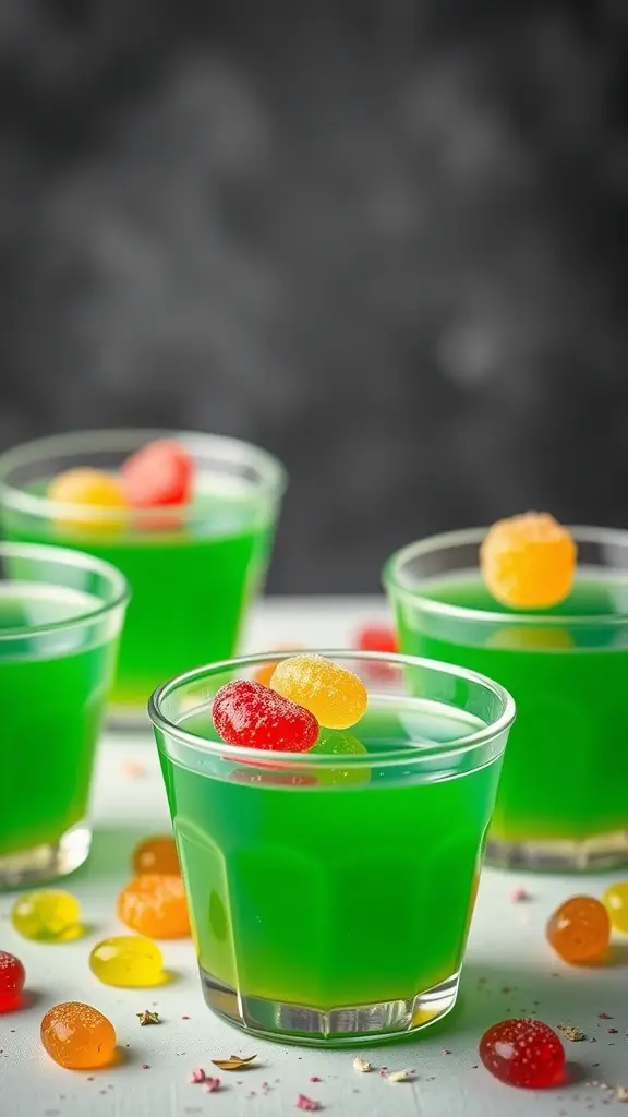 Colorful gelatin shots with gummy candies on top, inspired by Star Wars