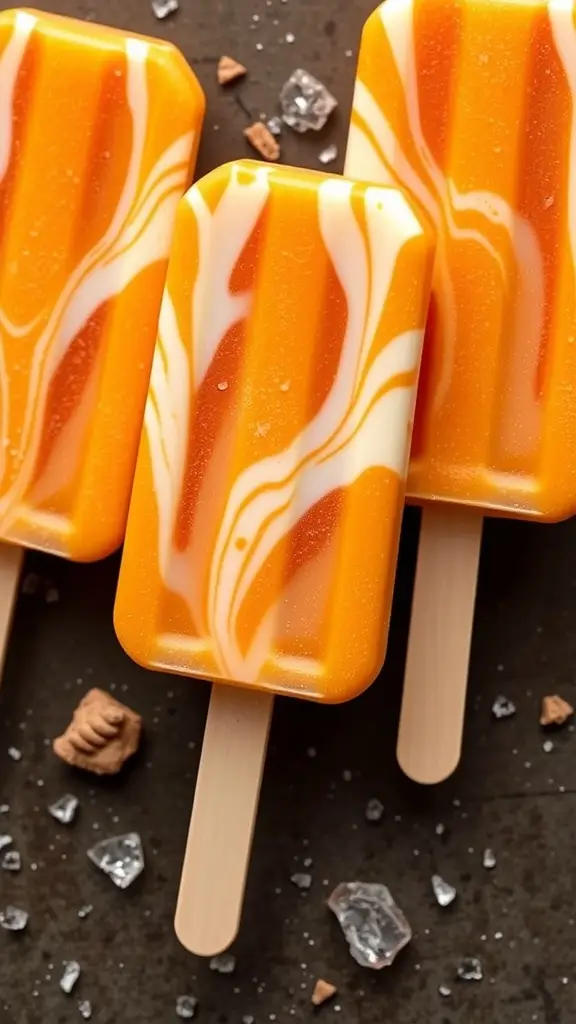 Two orange creamsicle pops with a creamy swirl, inspired by Ahsoka Tano from Star Wars.
