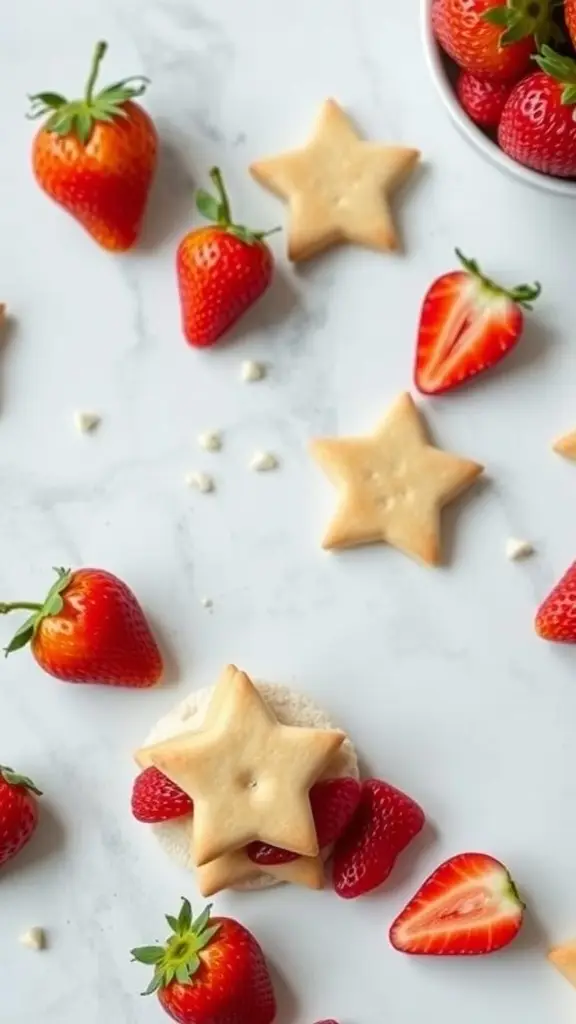 Starfighter Strawberry Shortcake with star-shaped cookies and fresh strawberries
