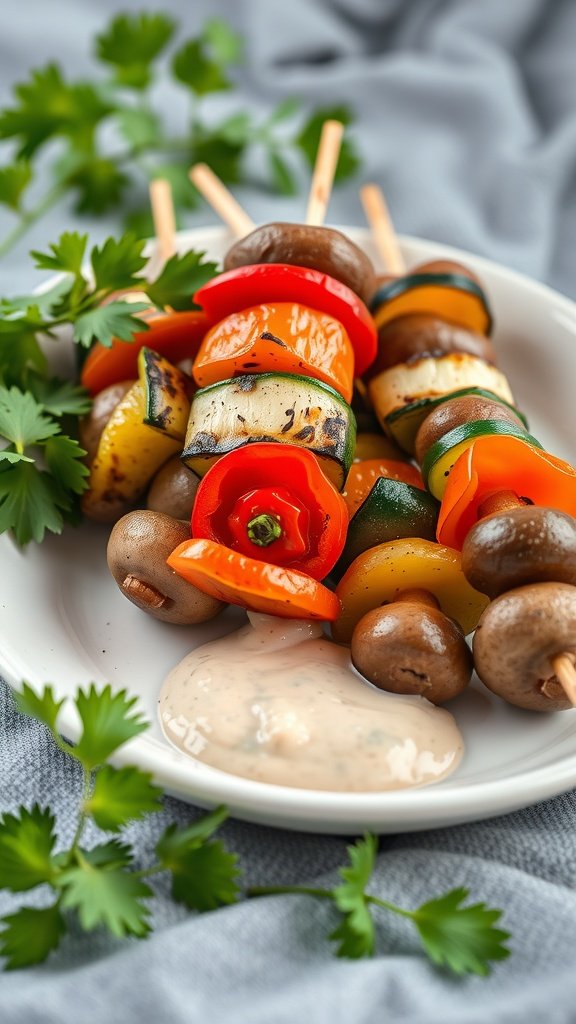 Grilled veggie skewers with colorful vegetables on a plate