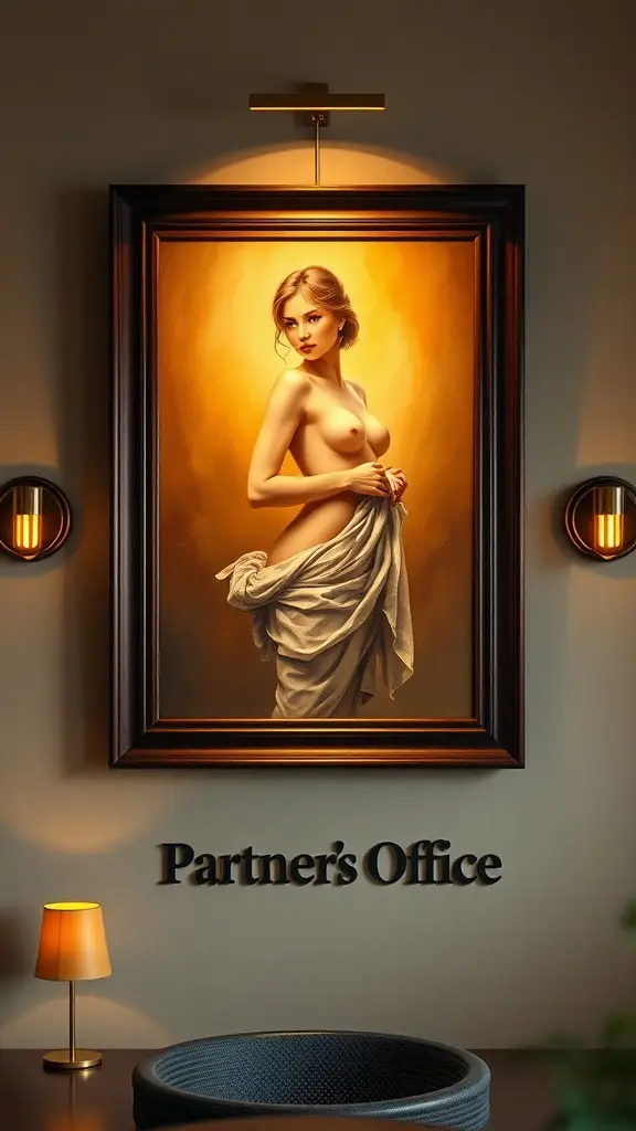 A painting of a nude figure draped in fabric, set against a warm background.
