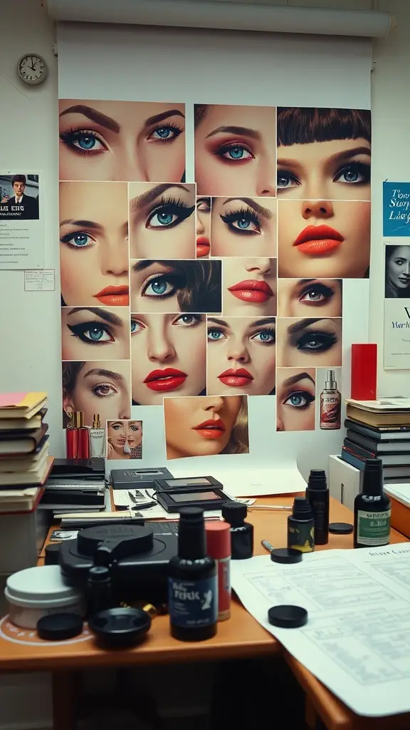 Collage of beauty shots featuring bold makeup and expressive eyes, inspired by 60s magazine covers.