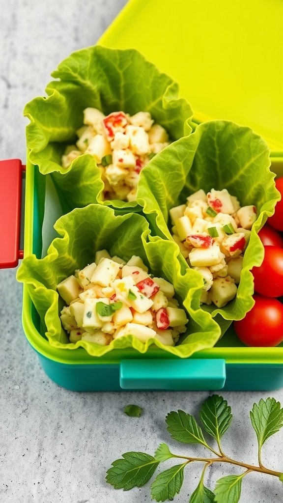 Egg salad lettuce wraps in a lunch box