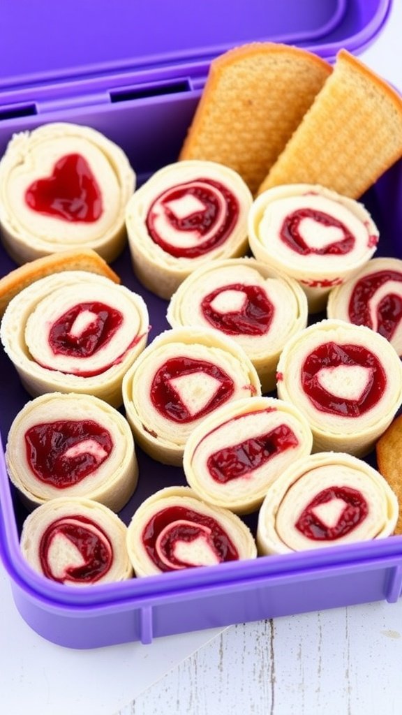 Peanut Butter and Jelly Pinwheels in a lunch box