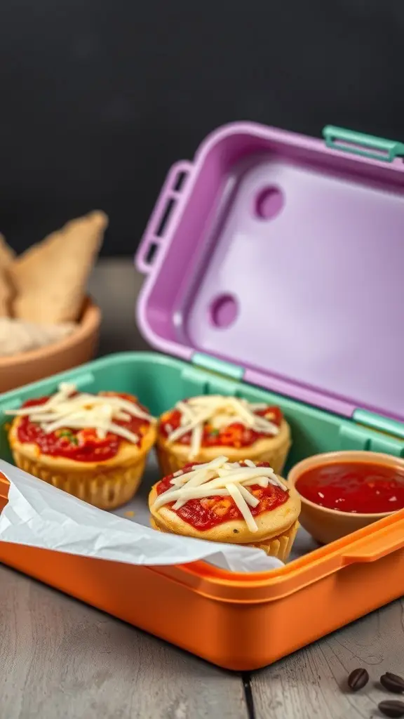 Veggie Pizza Muffins in a colorful lunch box