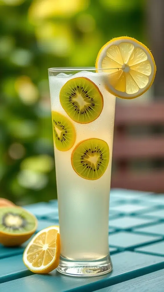 A refreshing glass of Kashyyyk Kiwi Lemonade with kiwi and lemon slices