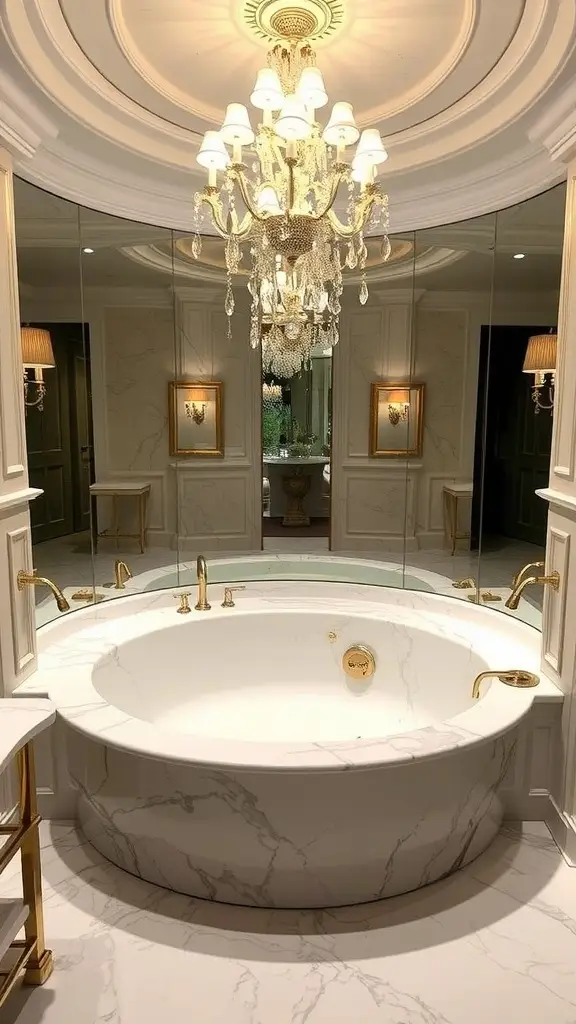 Luxurious bathroom inspired by Canto Bight with marble surfaces and golden accents.