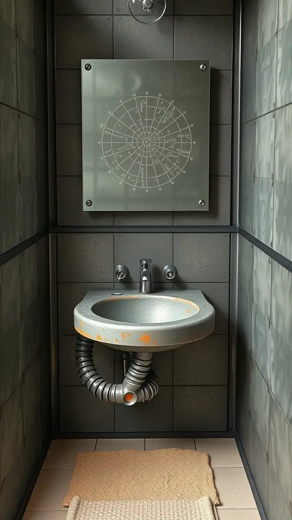 A unique bathroom design inspired by Jakku, featuring a rugged sink and textured walls.