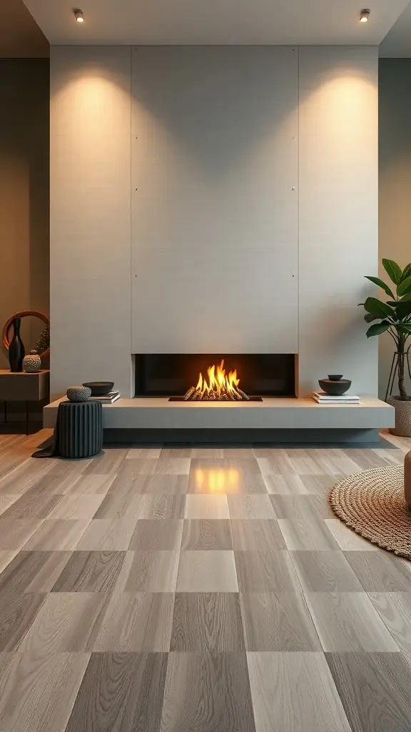 A modern bioethanol fireplace in a contemporary living room setting.