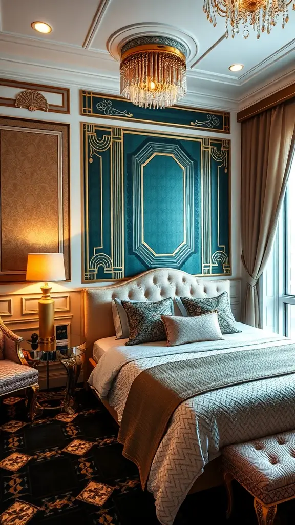 A bedroom inspired by the Gatsby Roaring 1920's.