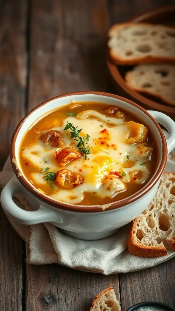 A bowl of the Penguins classic French Onion Soup.