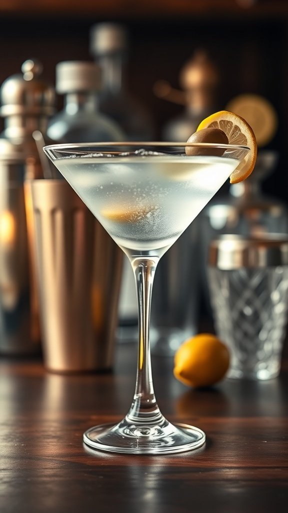 A classic martini served in a stylish glass with a lemon twist garnish.