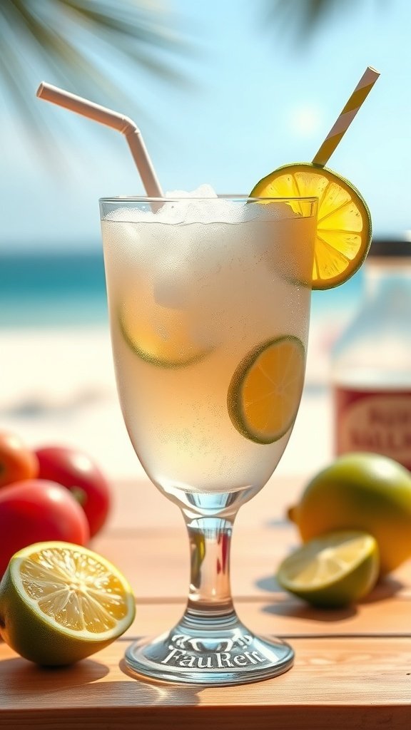 A refreshing Daiquiri cocktail with lime slices and a straw