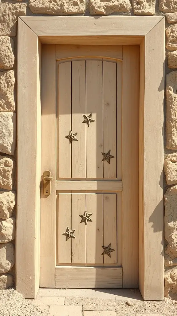 A beautifully crafted wooden door with a star motif, symbolizing the Tower of Joy from Game of Thrones.