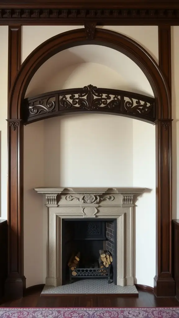 Elegant fireplace design with a wooden mantel and two fireboxes, inspired by the Great Houses of Westeros.
