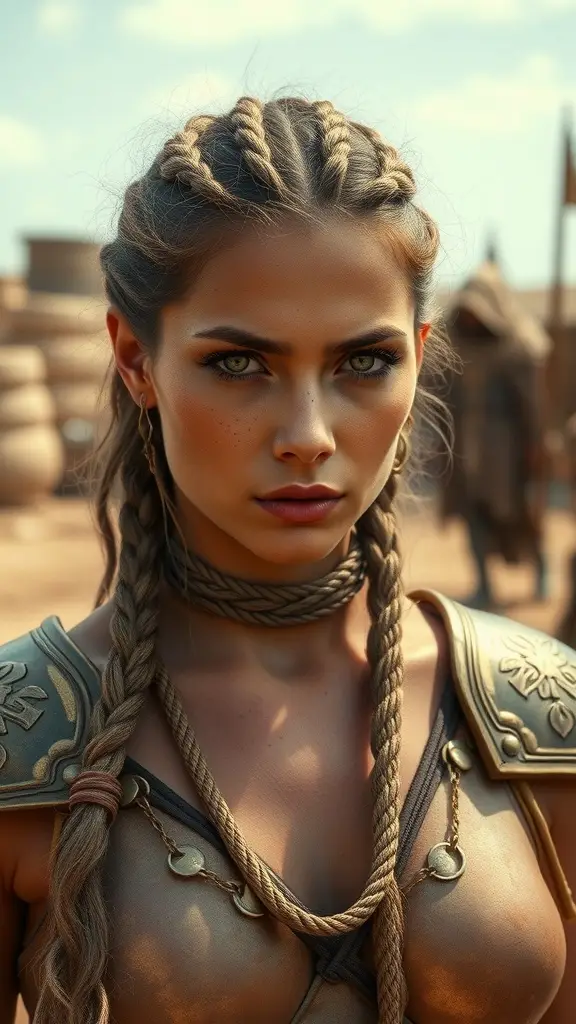 A warrior with Bronzefield Braids wearing armor, showcasing strength and determination.