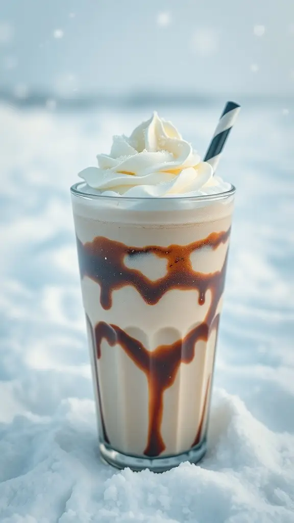 A delicious Hoth Ice Cream Avalanche Shake with whipped cream and chocolate syrup.