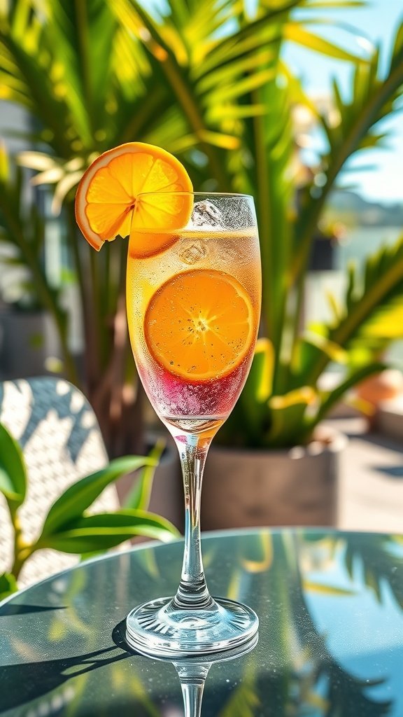A refreshing Citrus Sparkler cocktail with orange slices, served in a tall glass.