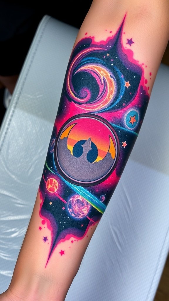 Tattoo of the Rebel Alliance emblem with stars