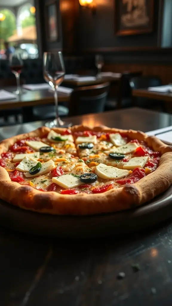 A Four Cheese Pizza from Gotham City.