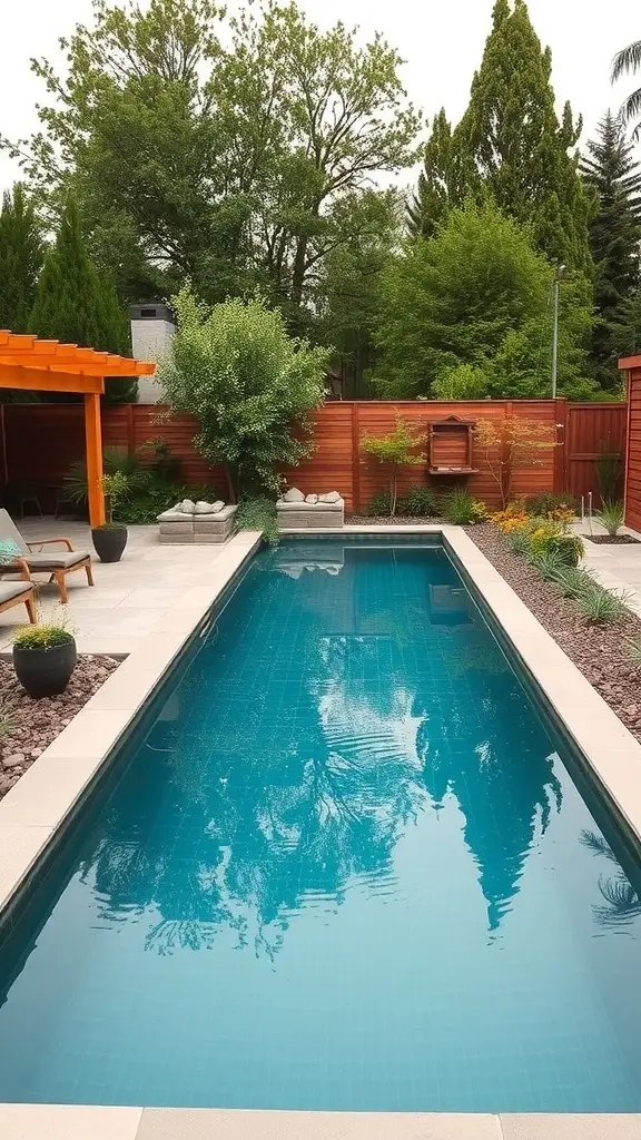 A swimmer in a clear pool with a calm surface, ready for exercise.