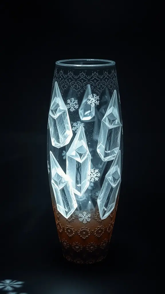 A gothic vase with crystal elements and swirling smoke
