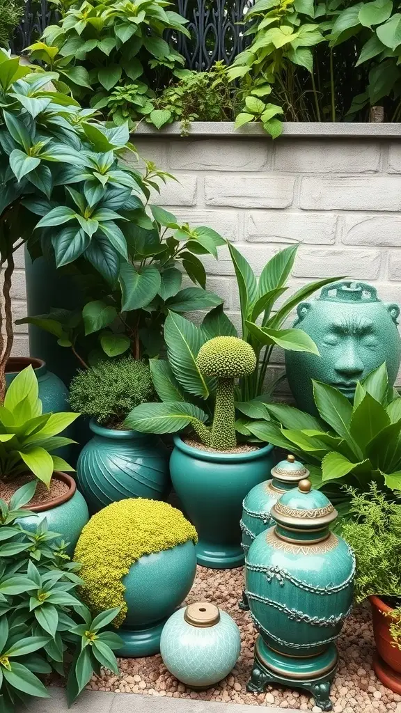 Lush green garden with vibrant emerald green accessories
