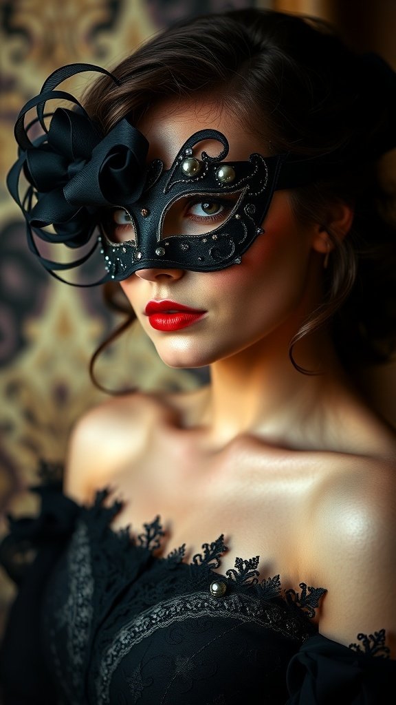 Crafting materials for DIY dinner party masks, including a silver mask, feathers, paints, and templates.
