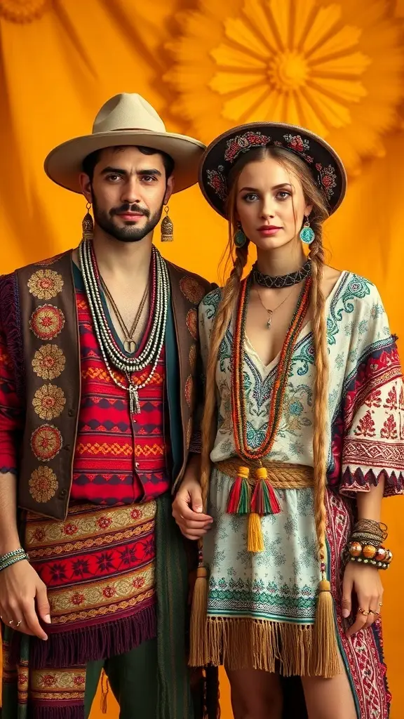 Three women in stylish Moto Boho outfits standing in a vibrant street scene.