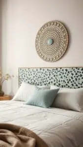 A piece of Mosaic Wall Art in a bedroom.