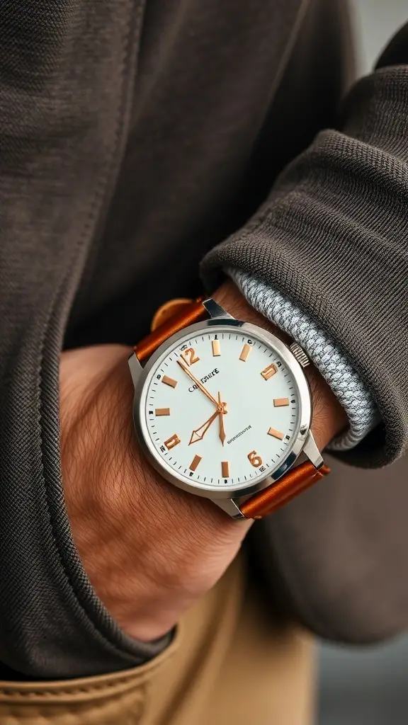 A collection of leather watches and a leather wallet on a textured surface.