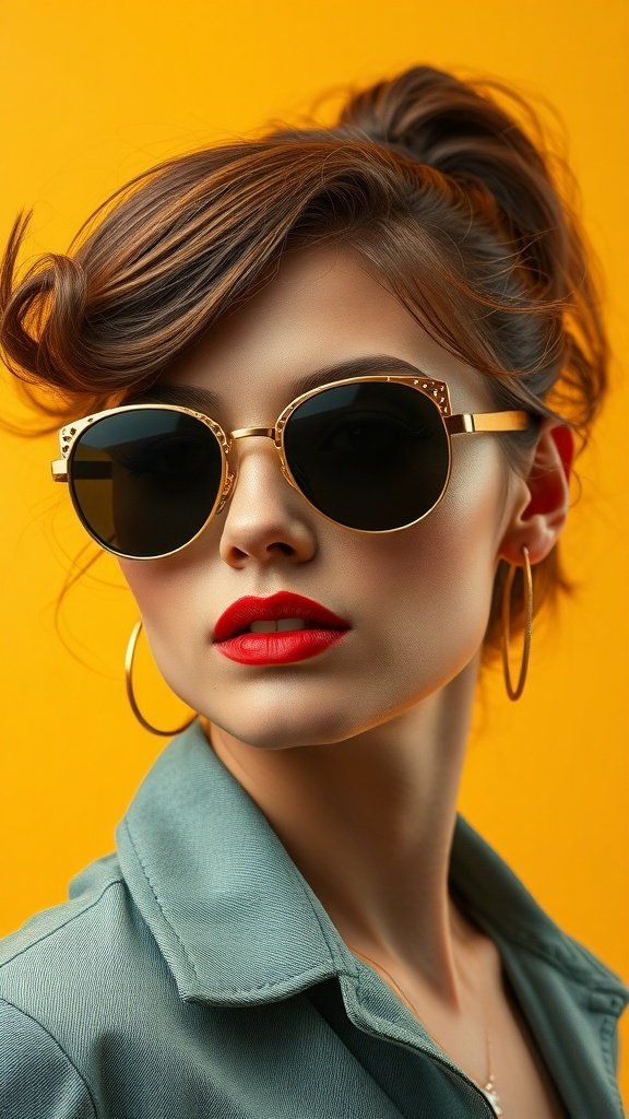 A collection of vintage 60's sunglasses displayed on a wooden surface.