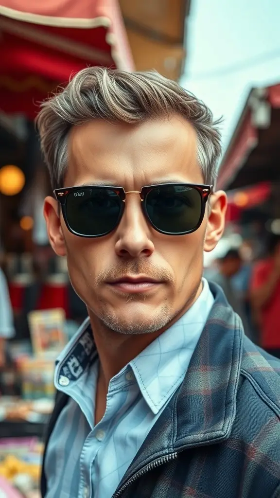 A collection of vintage 60’s sunglasses in various styles and colors.