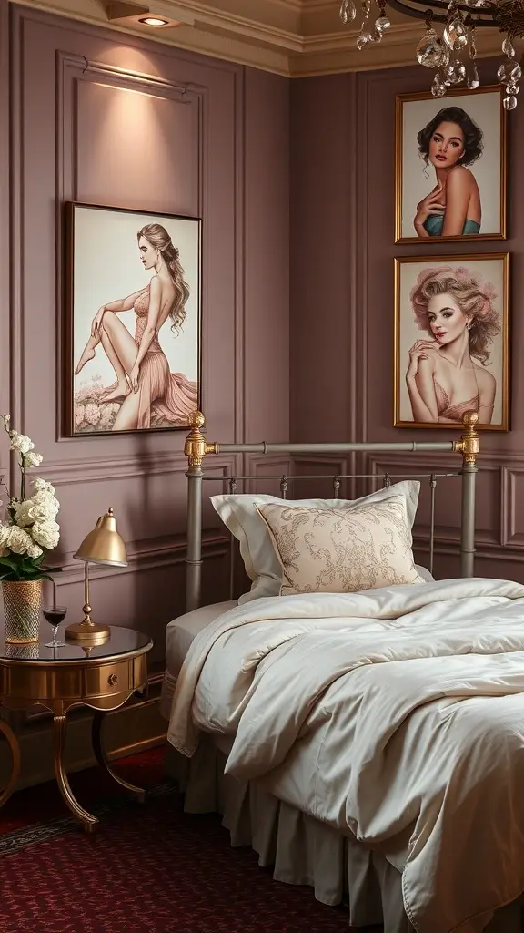 Stylish boudoir with elegant artwork featuring graceful figures