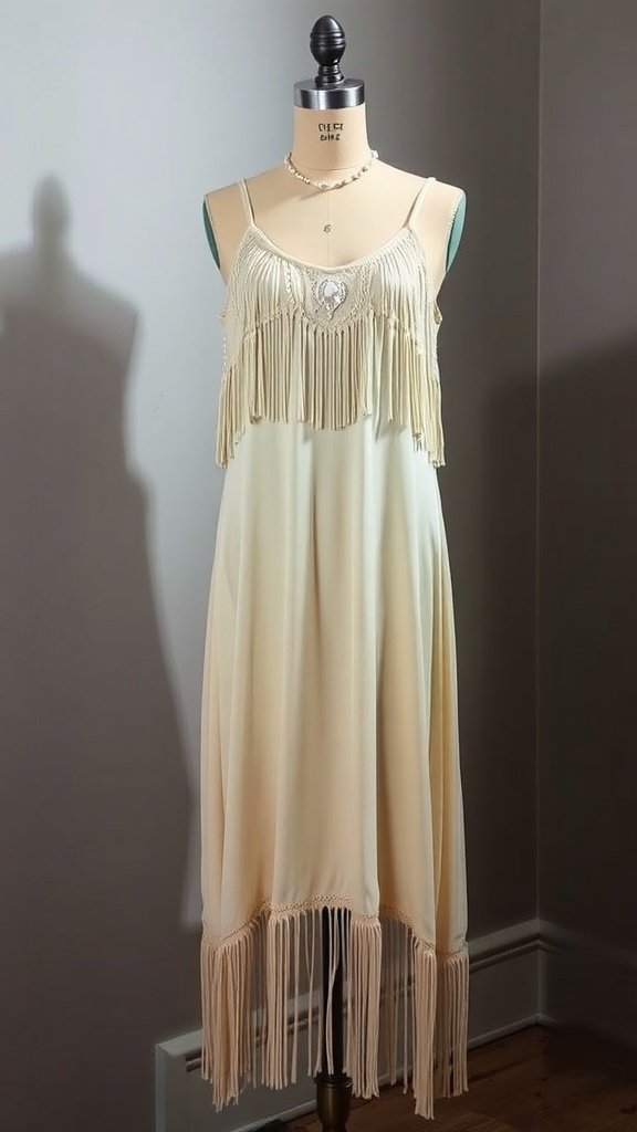 A flapper-inspired nightgown with fringes, showcasing 1920s style.