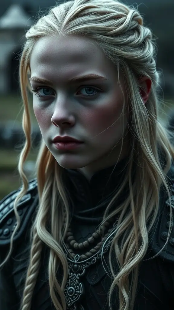 A close-up of a character with long, light hair and striking features, embodying the tragic beauty of Rhaegar Targaryen.