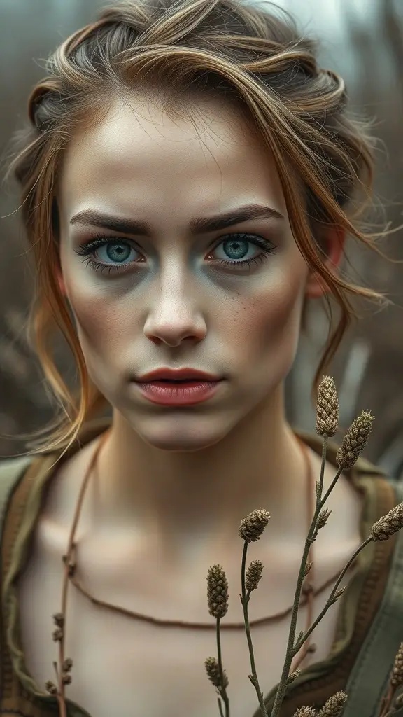A model with natural makeup, embodying the rustic charm of the Riverlands from Game of Thrones.