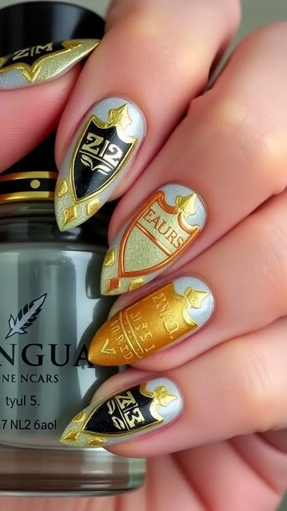 Nail art design inspired by the Kingsguard shield from Game of Thrones