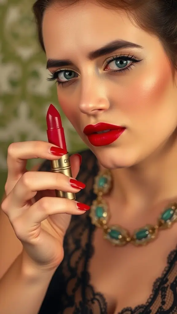A compact of red rouge on an open book with handwritten notes.