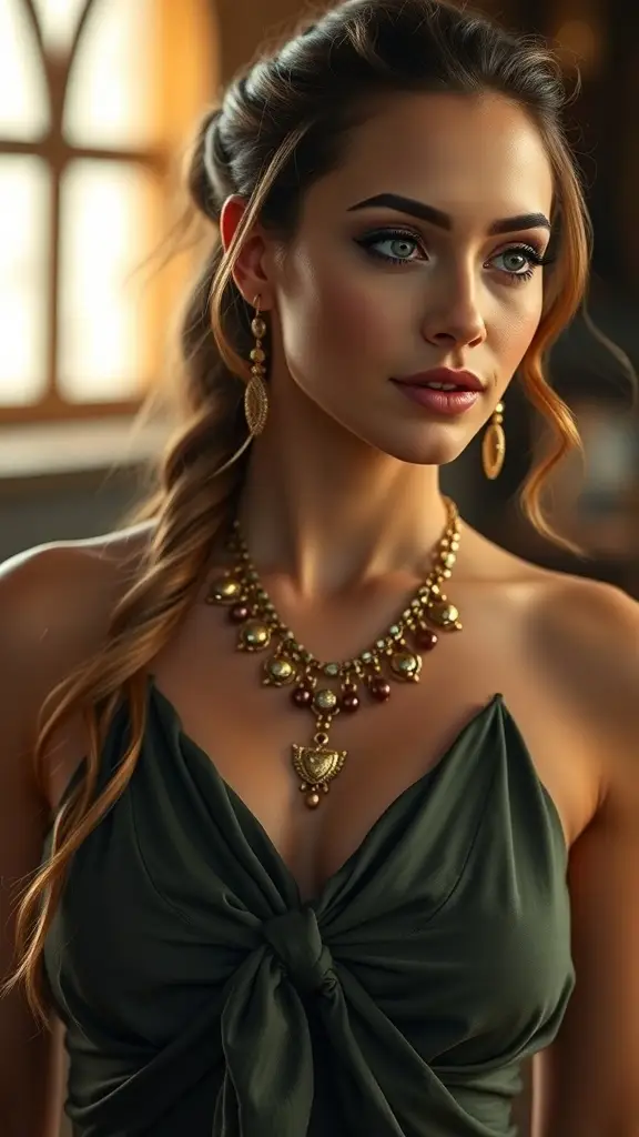 A character resembling Leia with an intricate mask and hairstyle, set against a cosmic background.