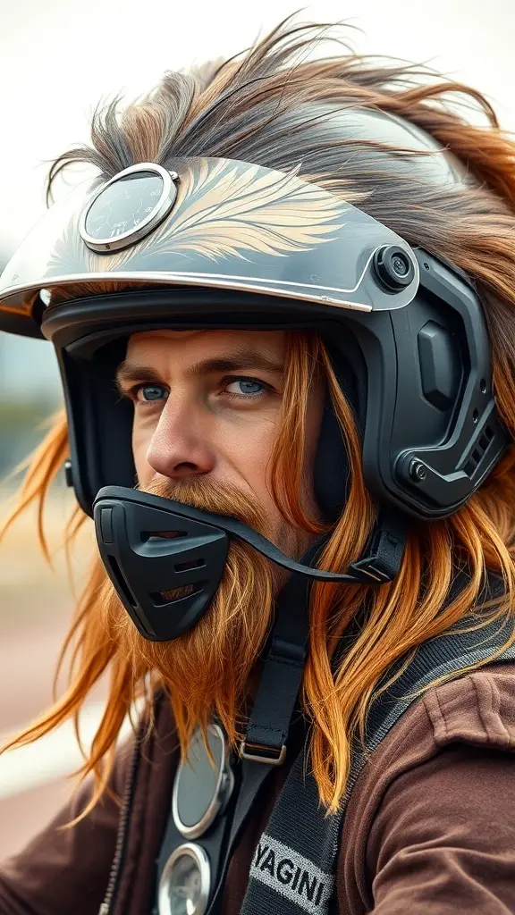 Motor bike helmet designed to resemble Chewbacca's fur texture