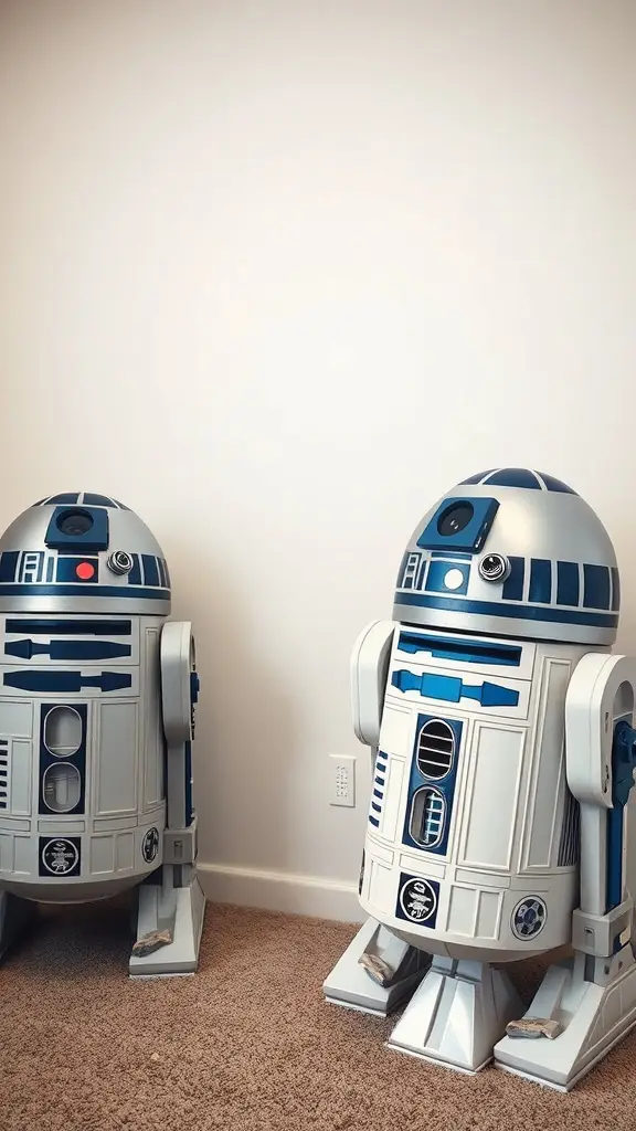 Two droid figures designed for storage, perfect for a Star Wars-themed room.