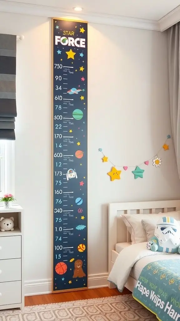 A Force-themed growth chart featuring characters with lightsabers against a cosmic background.