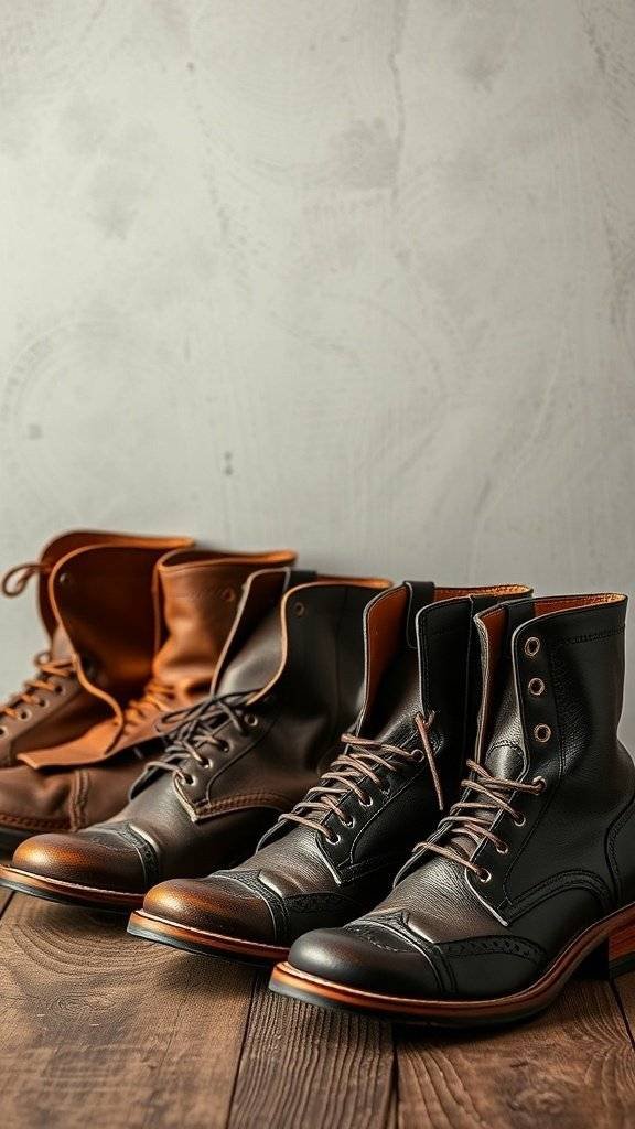 A selection of stylish boots in earthy tones, showcasing sustainable leather alternatives.