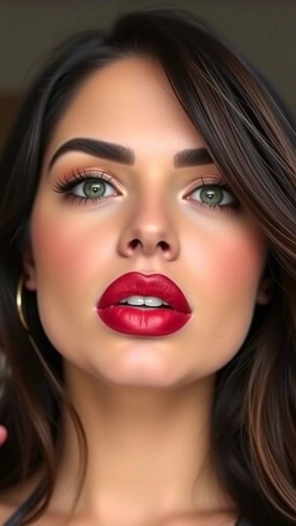 Close-up of dark cherry ombre lips with a glossy finish