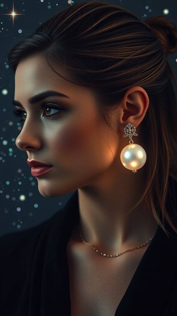 A pair of luminous pearl earrings with a golden accent, designed for elegance.