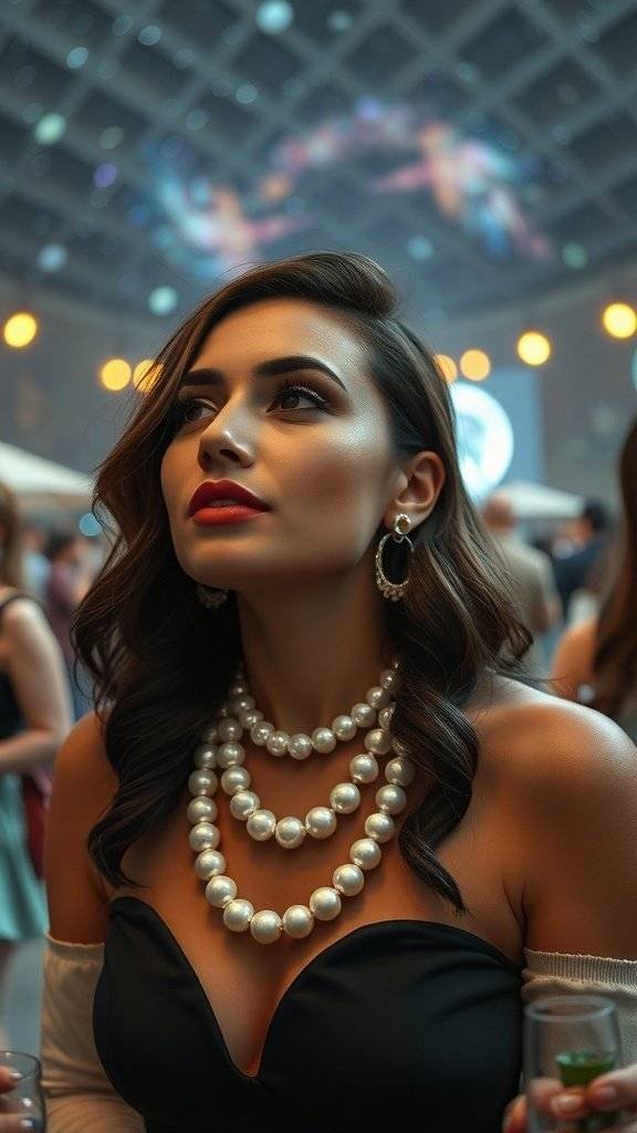 A collection of elegant pearl necklaces displayed on a light background.