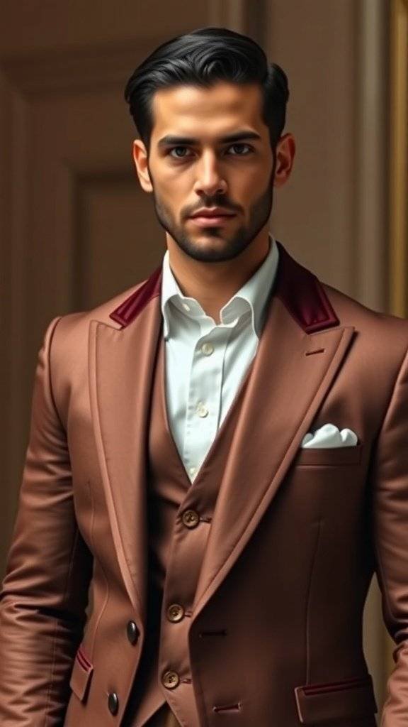 A tailored blazer with maroon trim displayed in a formal setting, inspired by Star Wars.