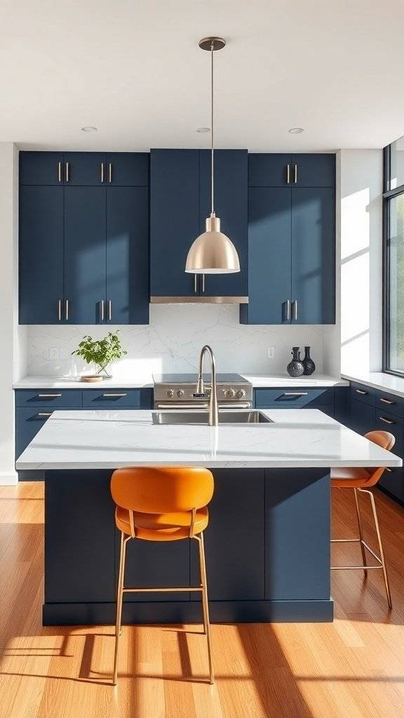A modern kitchen featuring two-toned cabinets with a mix of light and dark colors, creating a stylish and inviting atmosphere.