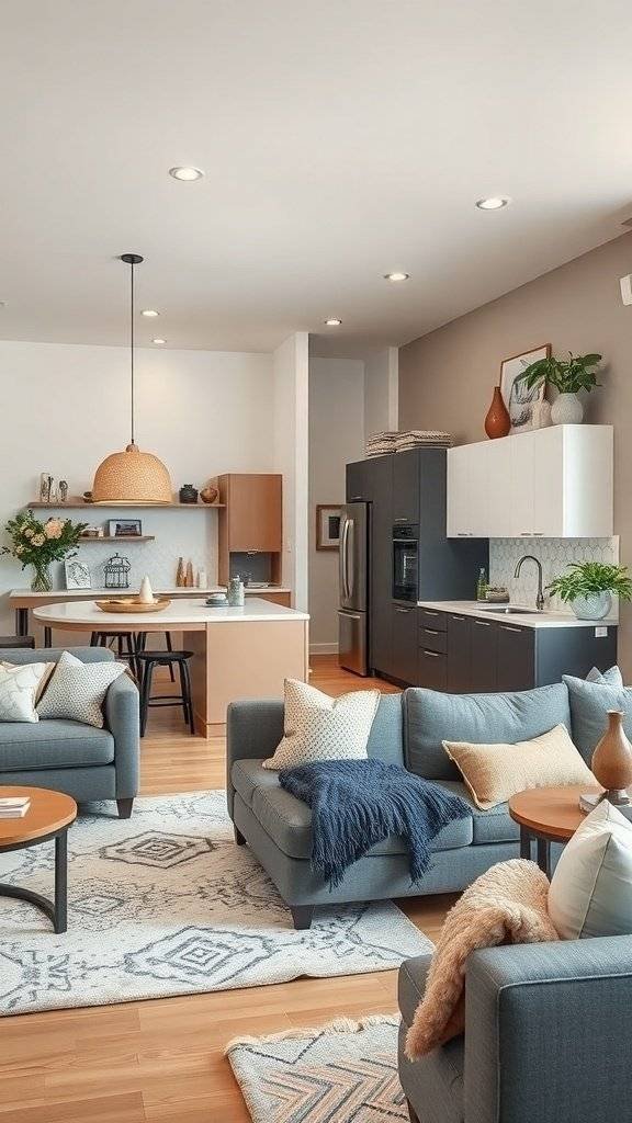 Modern kitchen with two-toned cabinets and open concept living space